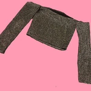 Forever 21 Off the Shoulder Shiny Silver shirt